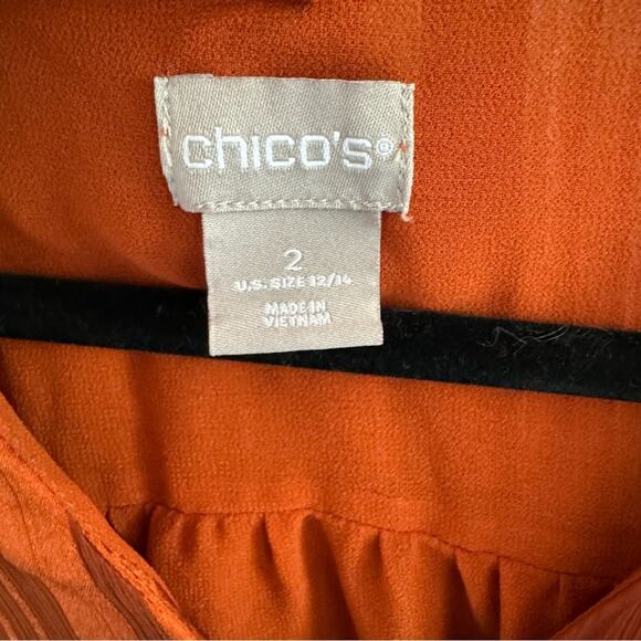 Chico's Rust Orange Shadow-Stripe Neck Tie Long Sleeved Blouse Size US 12/14 - Picture 4 of 7